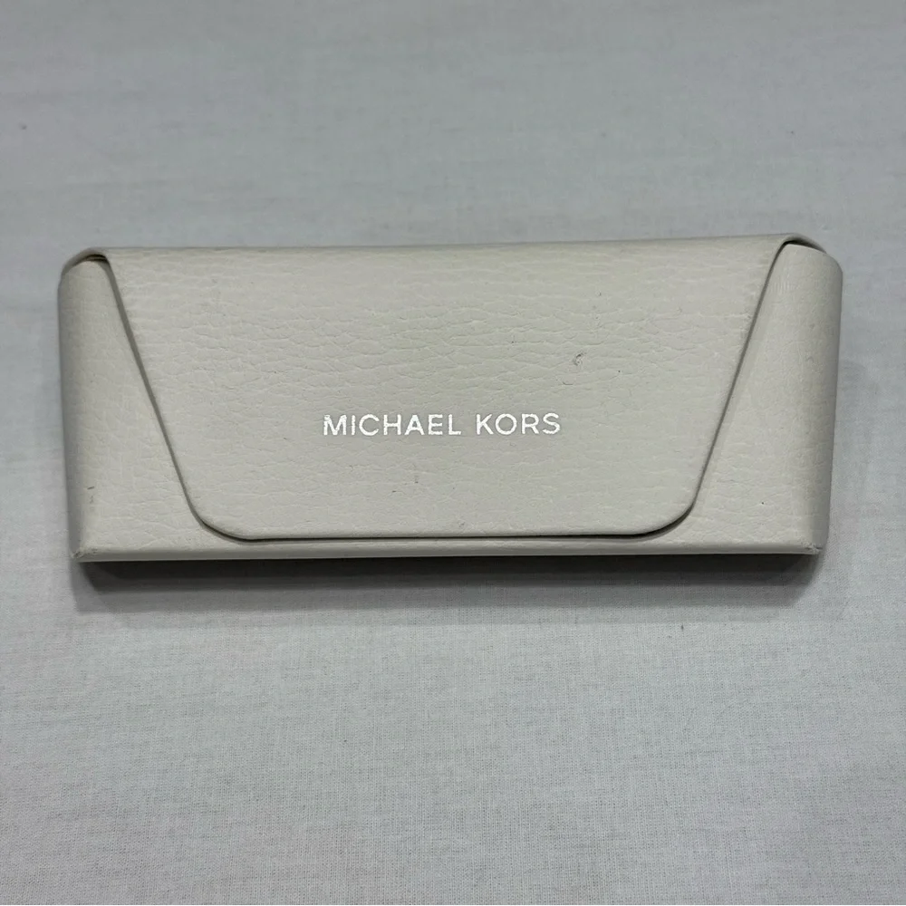 Michael Kors White Faux Leather Sunglasses Case Hard Shell Snap Closure Logo‎